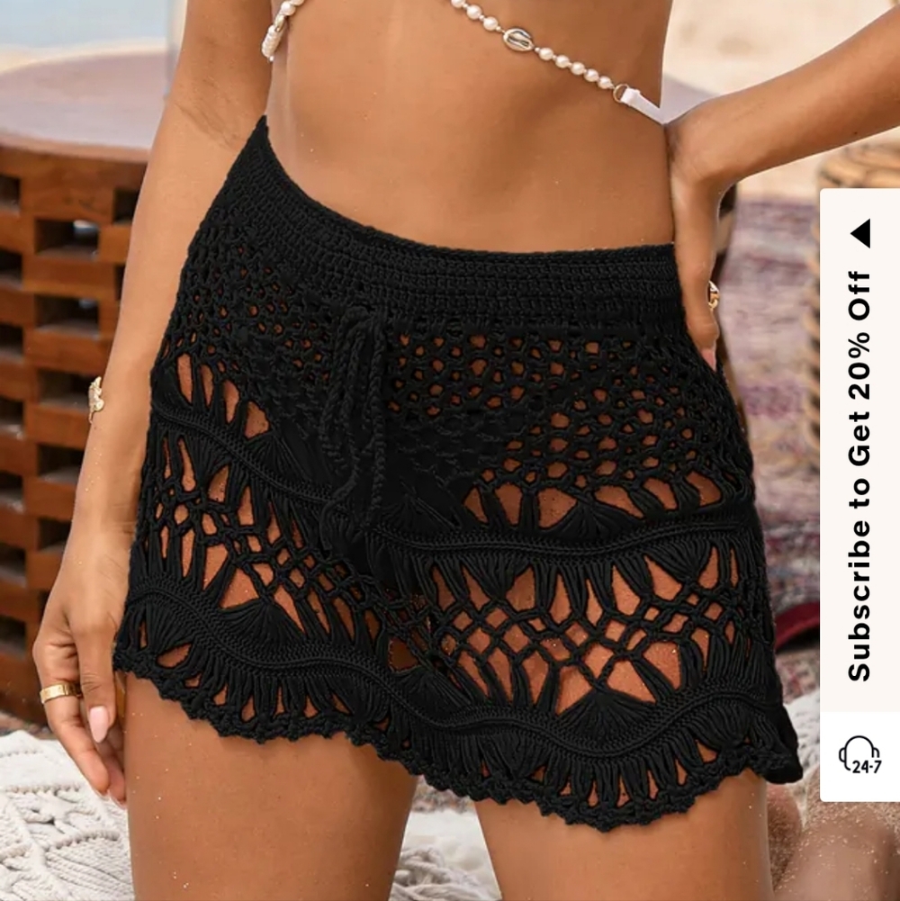 Cupshe Black Crochet Beach Shorts Cover-Up
